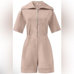 ANRABESS Women's Casual Rompers Short Sleeve Half Zip Collars Shorts Jumpsuits